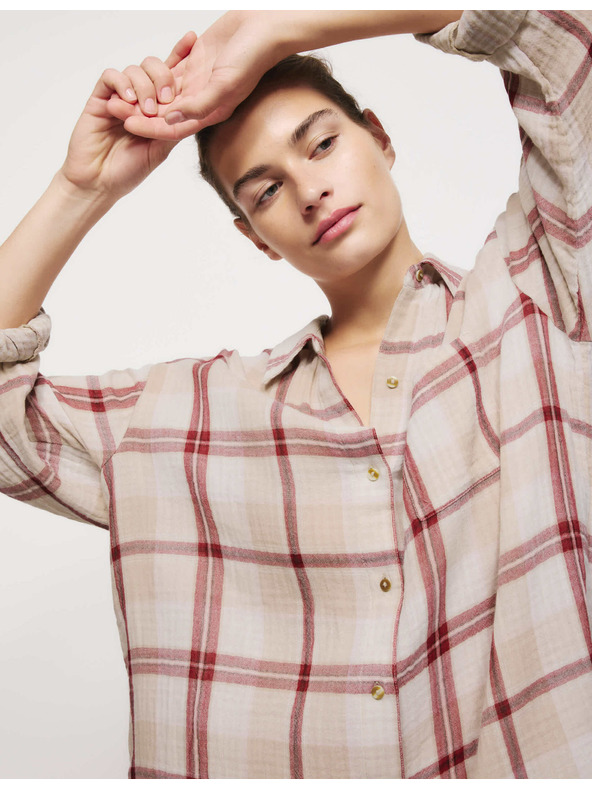 Marks & Spencer Károvaná nočná košieľka z čistej bavlny Marks & Spencer ružová