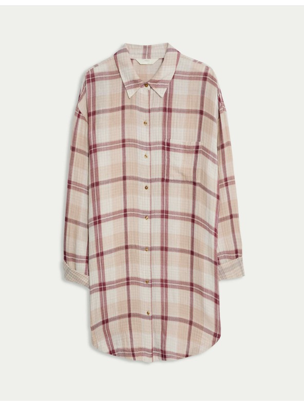 Marks & Spencer Károvaná nočná košieľka z čistej bavlny Marks & Spencer ružová