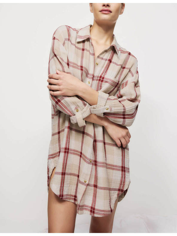 Marks & Spencer Károvaná nočná košieľka z čistej bavlny Marks & Spencer ružová