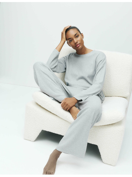 Marks & Spencer Žebrované spodné diely pyžam so širokými nohavicami Marks & Spencer sivá