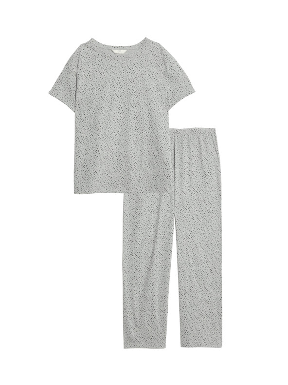 Marks & Spencer Skrátená pyžamová súprava s vysokým podielom bavlny a potlačou Marks & Spencer sivá