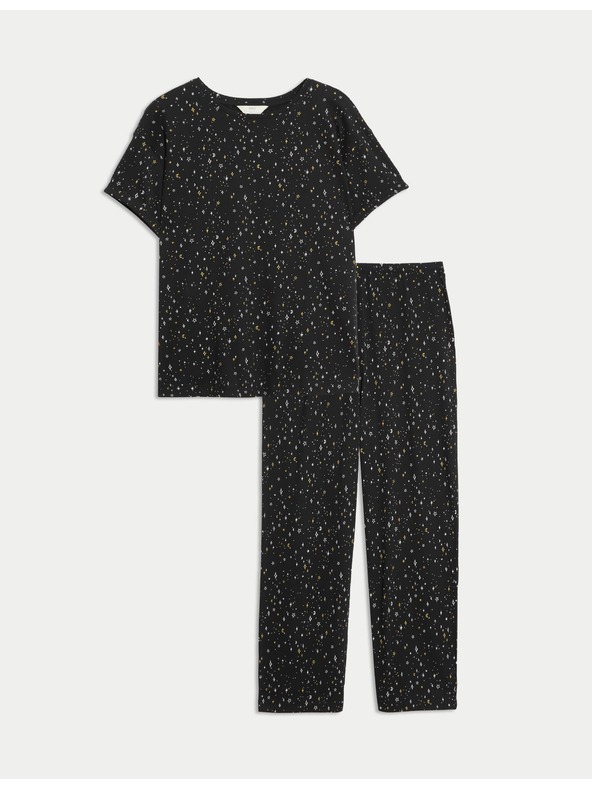 Marks & Spencer Skrátená pyžamová súprava s vysokým podielom bavlny a potlačou Marks & Spencer čierna
