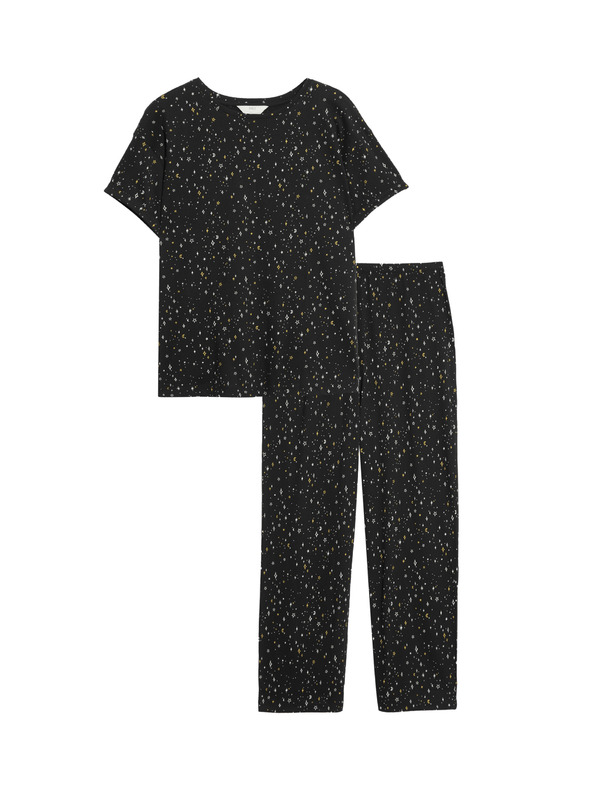 Marks & Spencer Skrátená pyžamová súprava s vysokým podielom bavlny a potlačou Marks & Spencer čierna