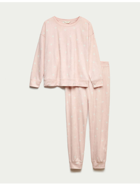 Marks & Spencer Flísová pyžamová súprava s potlačou hviezd a nohavicami s manžetovým lemom Marks & Spencer ružová