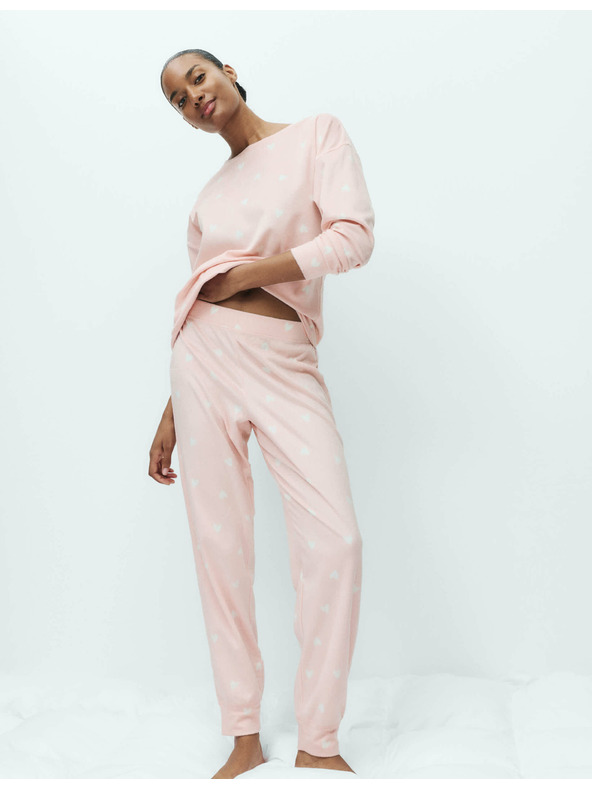 Marks & Spencer Flísová pyžamová súprava s potlačou hviezd a nohavicami s manžetovým lemom Marks & Spencer ružová