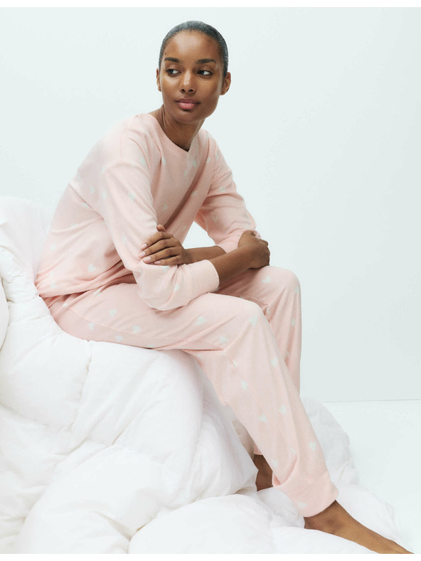 Marks & Spencer Flísová pyžamová súprava s potlačou hviezd a nohavicami s manžetovým lemom Marks & Spencer ružová