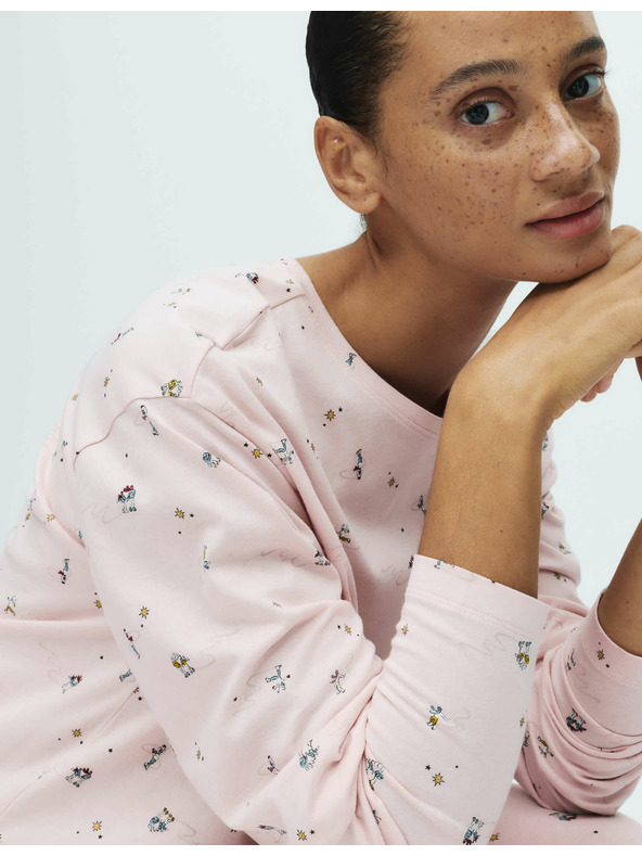 Marks & Spencer Pyžamová súprava z čistej bavlny s potlačou Marks & Spencer ružová