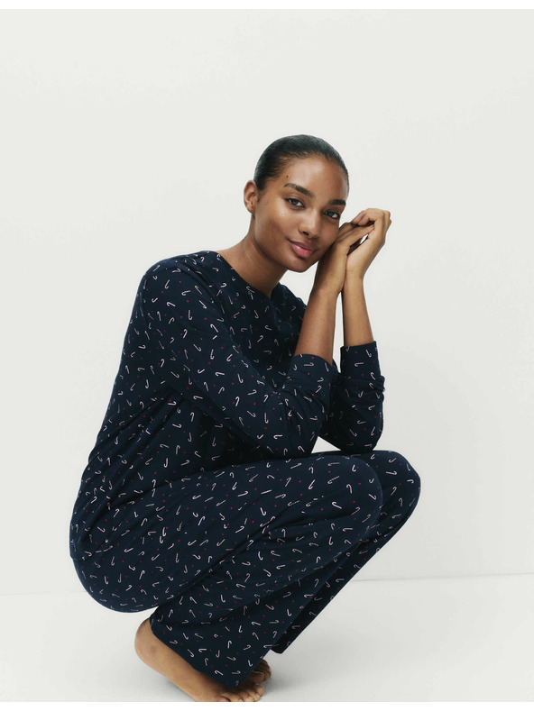 Marks & Spencer Pyžamová súprava z čistej bavlny s potlačou Marks & Spencer námorná modrá