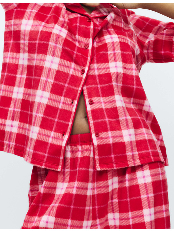 Marks & Spencer Flísová pyžamová súprava s potlačou Marks & Spencer červená