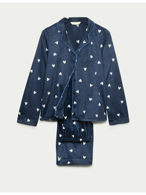 Marks & Spencer Flísová pyžamová súprava s potlačou Marks & Spencer námorná modrá