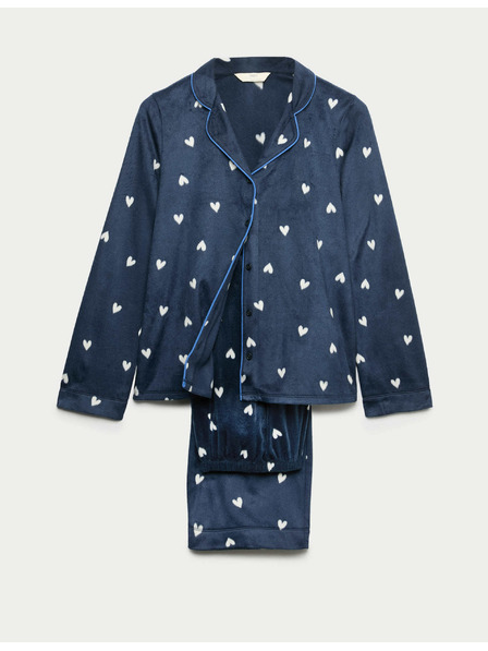 Marks & Spencer Flísová pyžamová súprava s potlačou Marks & Spencer námorná modrá