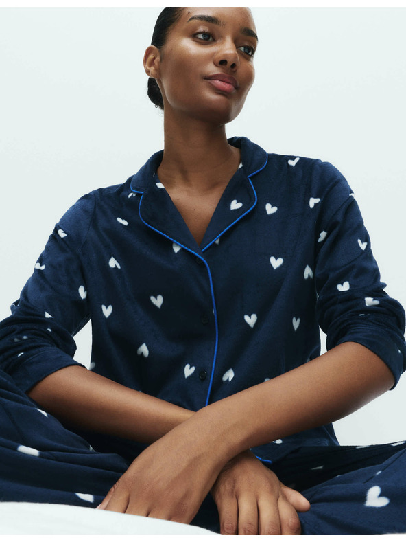 Marks & Spencer Flísová pyžamová súprava s potlačou Marks & Spencer námorná modrá