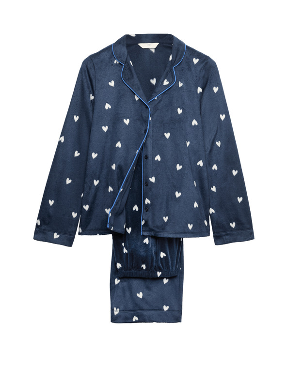 Marks & Spencer Flísová pyžamová súprava s potlačou Marks & Spencer námorná modrá