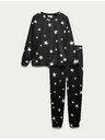 Marks & Spencer Flísová pyžamová súprava s potlačou hviezd a nohavicami s manžetovým lemom Marks & Spencer čierna