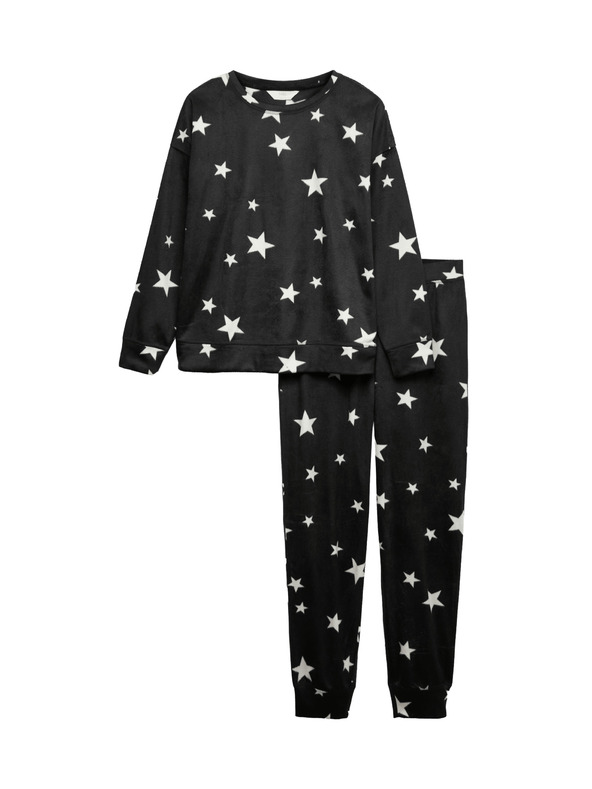 Marks & Spencer Flísová pyžamová súprava s potlačou hviezd a nohavicami s manžetovým lemom Marks & Spencer čierna