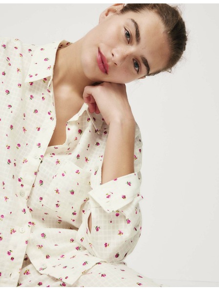 Marks & Spencer Pyžamová súprava Dobby z čistej bavlny s kvetinovým motívom Marks & Spencer smotanová