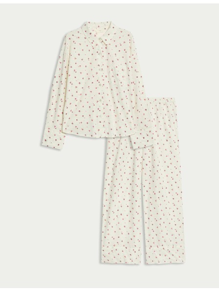 Marks & Spencer Pyžamová súprava Dobby z čistej bavlny s kvetinovým motívom Marks & Spencer smotanová