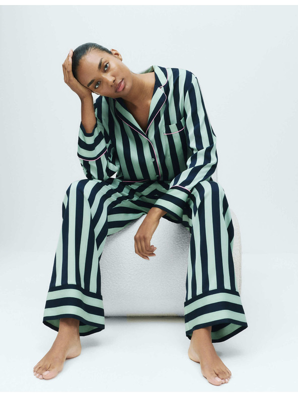 Marks & Spencer Pruhovaná pyžamová súprava so širokými nohavicami a légou Marks & Spencer zelená
