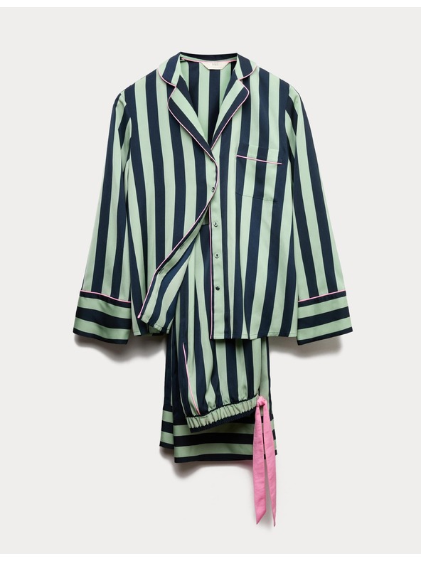 Marks & Spencer Pruhovaná pyžamová súprava so širokými nohavicami a légou Marks & Spencer zelená