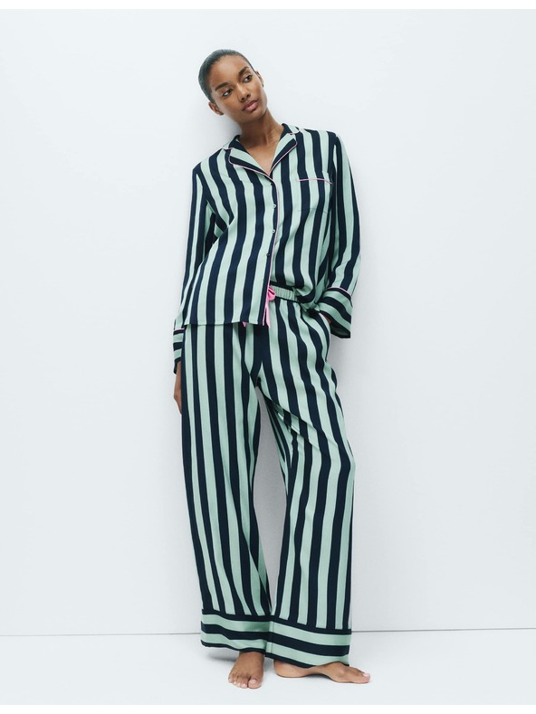 Marks & Spencer Pruhovaná pyžamová súprava so širokými nohavicami a légou Marks & Spencer zelená