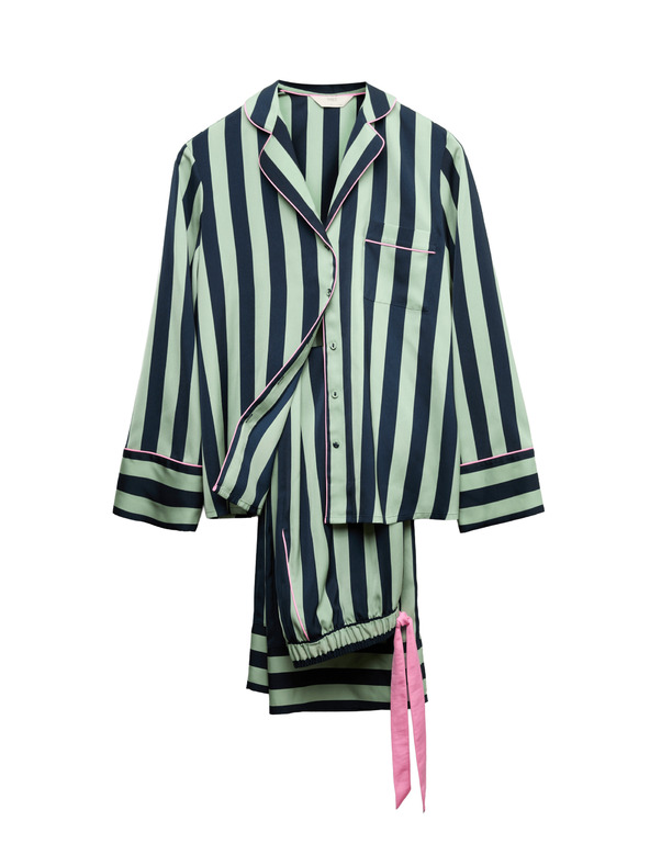 Marks & Spencer Pruhovaná pyžamová súprava so širokými nohavicami a légou Marks & Spencer zelená