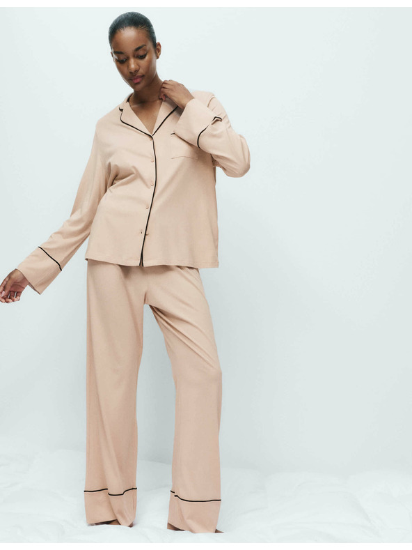 Marks & Spencer Bavlnený modalový pyžamový komplet Revere Marks & Spencer smotanová