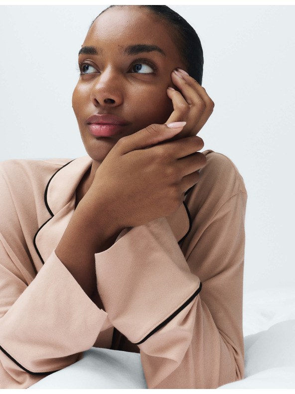 Marks & Spencer Bavlnený modalový pyžamový komplet Revere Marks & Spencer smotanová