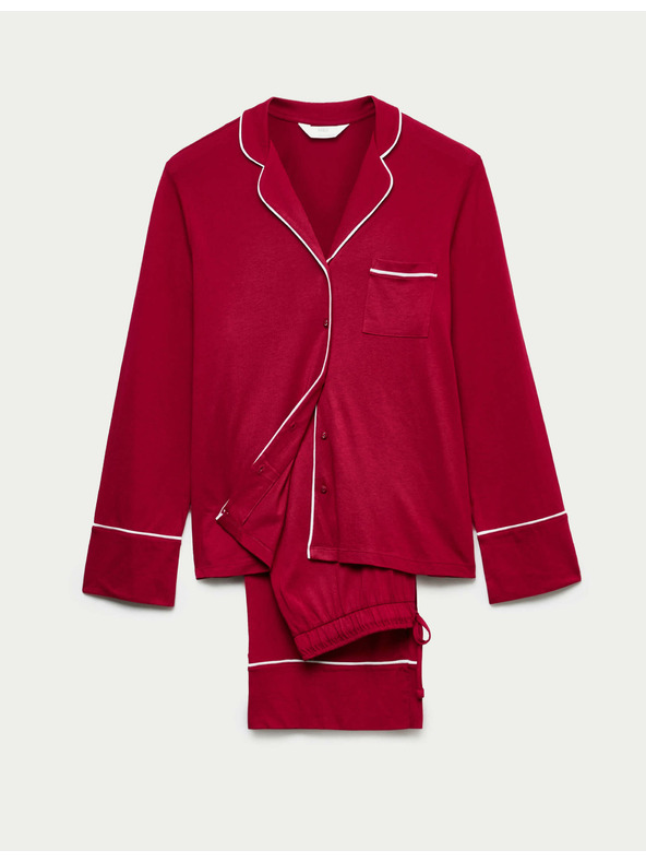 Marks & Spencer Bavlnený modalový pyžamový komplet Revere Marks & Spencer červená
