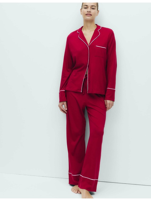 Marks & Spencer Bavlnený modalový pyžamový komplet Revere Marks & Spencer červená