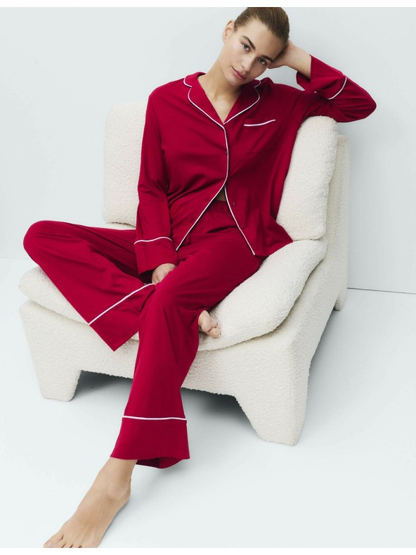 Marks & Spencer Bavlnený modalový pyžamový komplet Revere Marks & Spencer červená