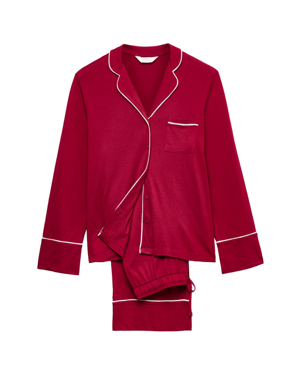 Marks & Spencer Bavlnený modalový pyžamový komplet Revere Marks & Spencer červená