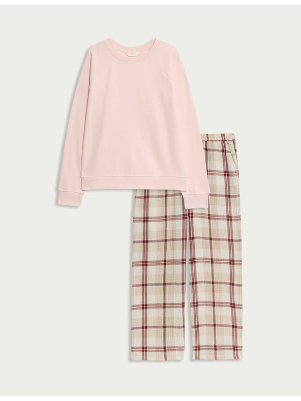 Marks & Spencer Kockovaná pyžamová súprava s vysokým podielom bavlny Marks & Spencer ružová
