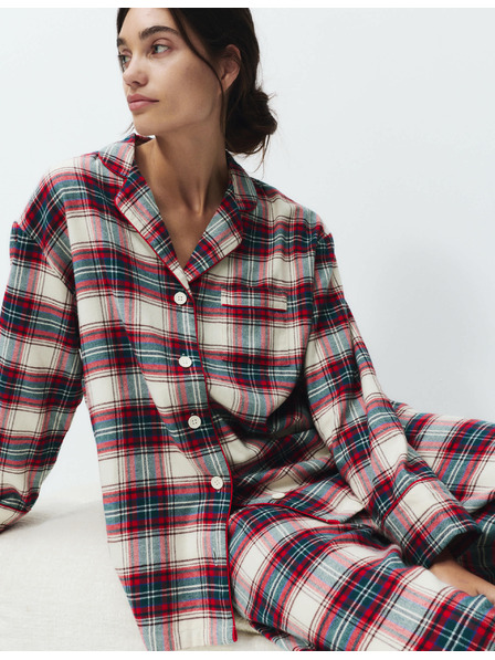 Marks & Spencer Vianočná kockovaná domáca pyžamová súprava z čistej bavlny Marks & Spencer smotanová