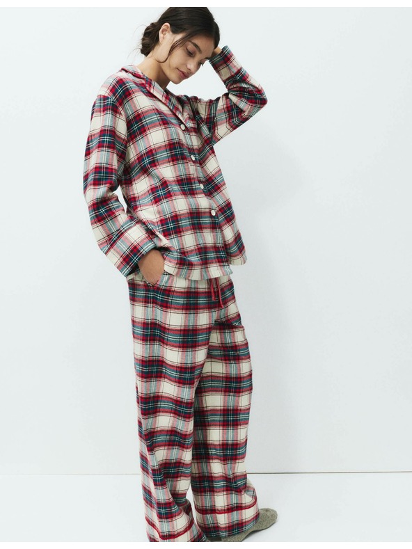 Marks & Spencer Vianočná kockovaná domáca pyžamová súprava z čistej bavlny Marks & Spencer smotanová