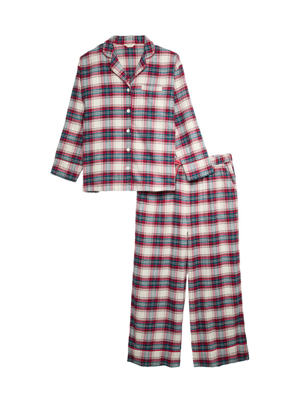 Marks & Spencer Vianočná kockovaná domáca pyžamová súprava z čistej bavlny Marks & Spencer smotanová