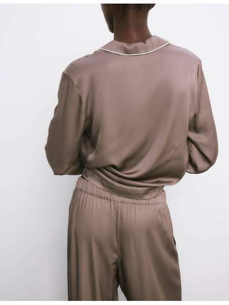 Marks & Spencer Saténová pyžamová súprava s chlopňami Marks & Spencer hnedá