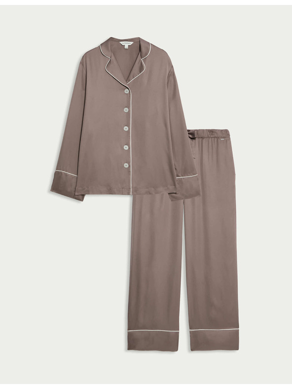 Marks & Spencer Saténová pyžamová súprava s chlopňami Marks & Spencer hnedá