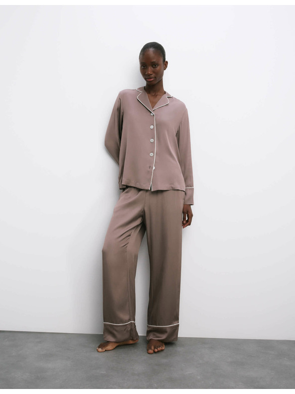 Marks & Spencer Saténová pyžamová súprava s chlopňami Marks & Spencer hnedá