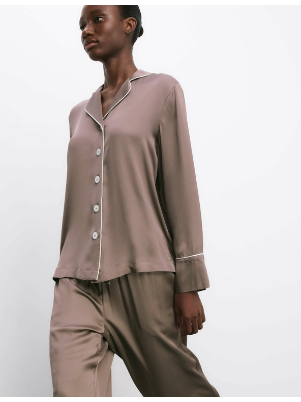 Marks & Spencer Saténová pyžamová súprava s chlopňami Marks & Spencer hnedá