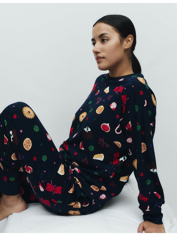 Marks & Spencer Vianočná domáca pyžamová súprava s motívom jedla z čistej bavlny Marks & Spencer námorná modrá