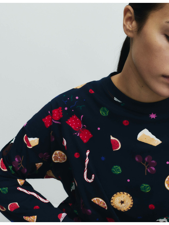 Marks & Spencer Vianočná domáca pyžamová súprava s motívom jedla z čistej bavlny Marks & Spencer námorná modrá