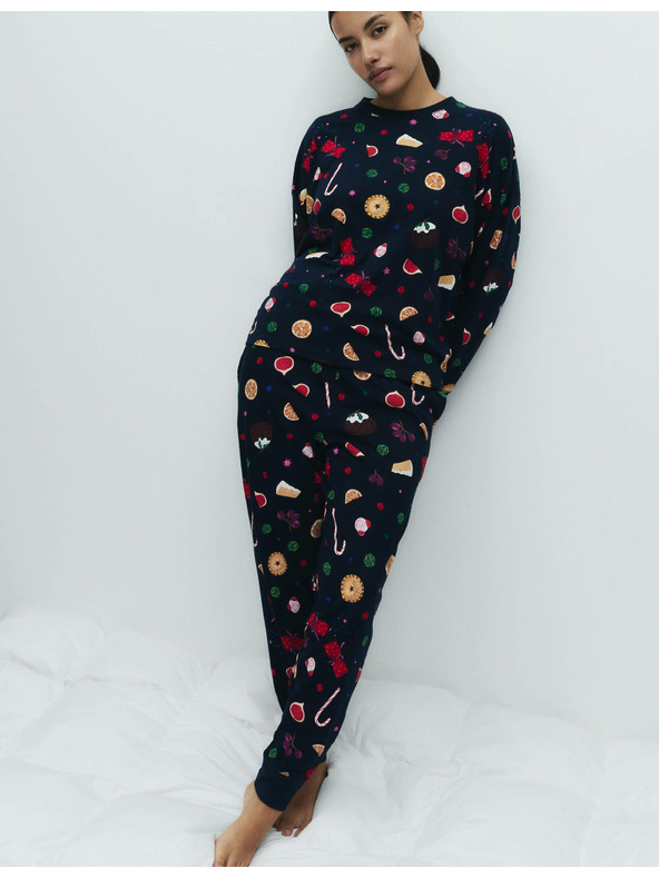 Marks & Spencer Vianočná domáca pyžamová súprava s motívom jedla z čistej bavlny Marks & Spencer námorná modrá