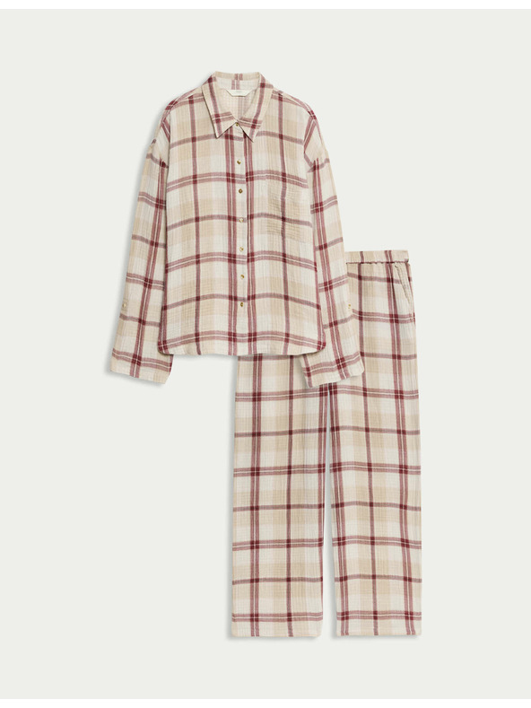 Marks & Spencer Kockovaná pyžamová súprava z čistej bavlny Marks & Spencer ružová