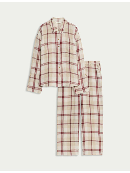 Marks & Spencer Kockovaná pyžamová súprava z čistej bavlny Marks & Spencer ružová