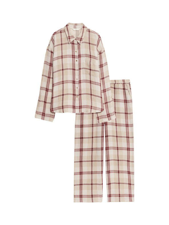 Marks & Spencer Kockovaná pyžamová súprava z čistej bavlny Marks & Spencer ružová