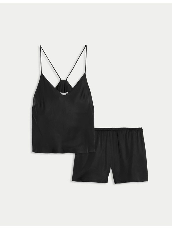 Marks & Spencer Saténová krátka pyžamová súprava s košieľkou a šortkami Marks & Spencer čierna