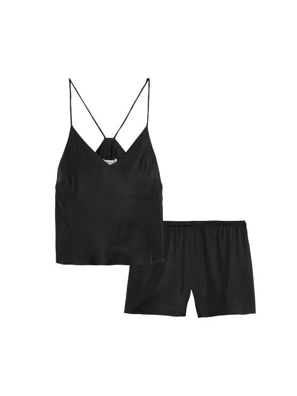 Marks & Spencer Saténová krátka pyžamová súprava s košieľkou a šortkami Marks & Spencer čierna