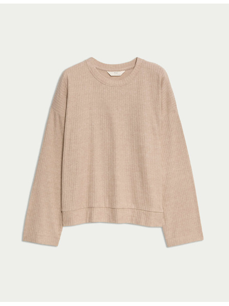 Marks & Spencer Rebrovaný pyžamový top s výstrihom ku krku a dlhými rukávmi Marks & Spencer smotanová