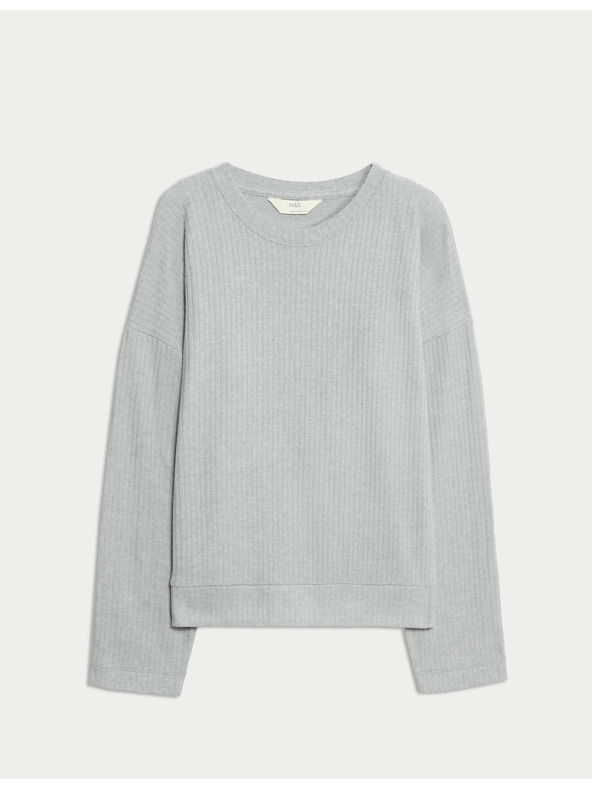 Marks & Spencer Rebrovaný pyžamový top s výstrihom ku krku a dlhými rukávmi Marks & Spencer sivá