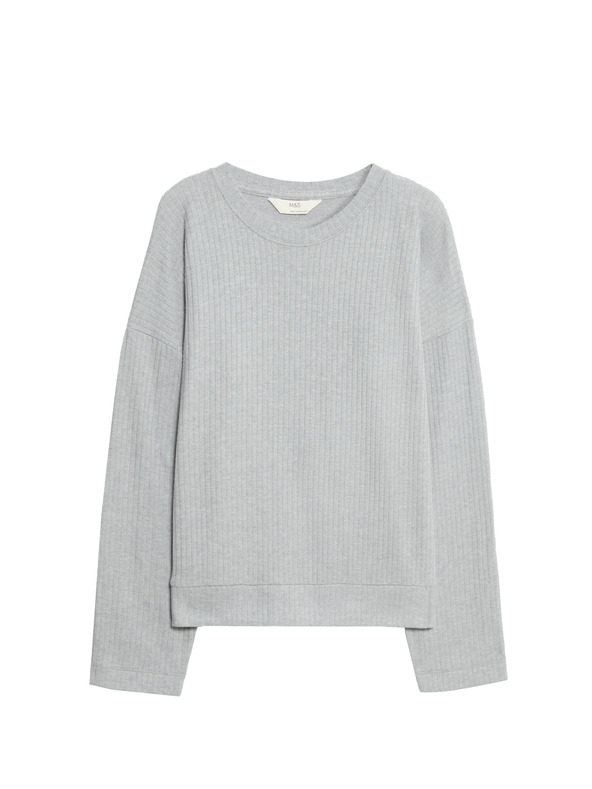 Marks & Spencer Rebrovaný pyžamový top s výstrihom ku krku a dlhými rukávmi Marks & Spencer sivá